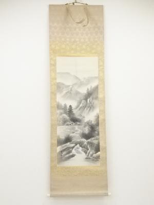 蕉琴筆　水墨山水　肉筆絹本掛軸